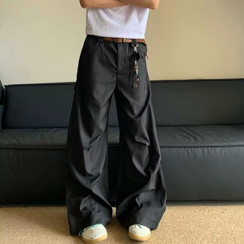 American Cleanfit Pants Men'S Pleated Rivet Suit Pants Drooping Feeling Straight Leg Male Trousers 2024 Solid Color 24E1059