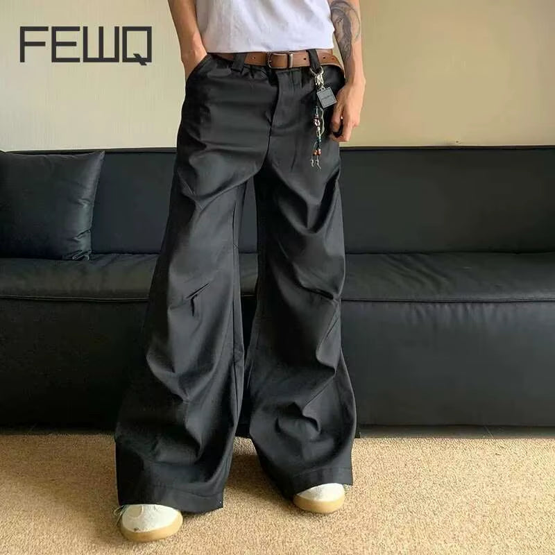 American Cleanfit Pants Men'S Pleated Rivet Suit Pants Drooping Feeling Straight Leg Male Trousers 2024 Solid Color 24E1059