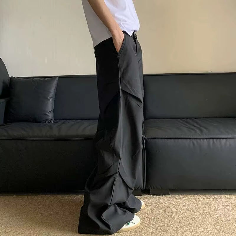 American Cleanfit Pants Men'S Pleated Rivet Suit Pants Drooping Feeling Straight Leg Male Trousers 2024 Solid Color 24E1059