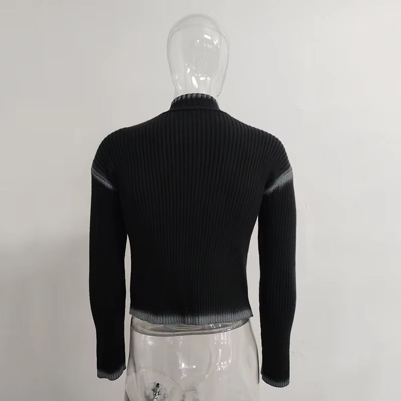 High Street Knitted Sweater Paint Graffiti Old Slim Fit Knitted T-Shirt Ins Lazy Style 2023 Fashion Tops Pullover 9C3482